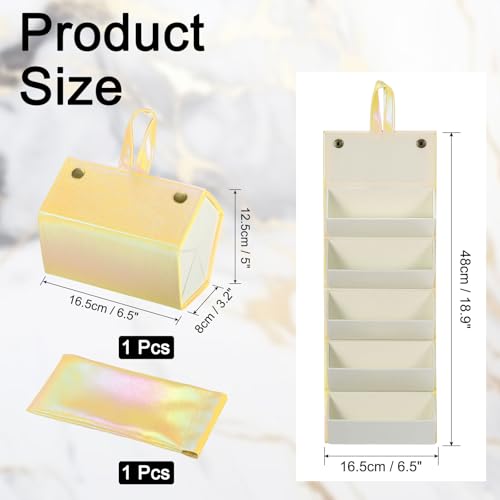 PATIKIL Travel Sunglasses Organizer, 5 Slot Foldable Sunglasses Holder Leather Sunglass Storage Organizer with Pouch - color: Yellow