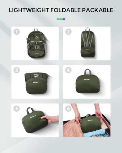 WATERFLY Small Lightweight Packable Hiking Backpack Foldable Travel Daypack - color: H-green, size: 25L