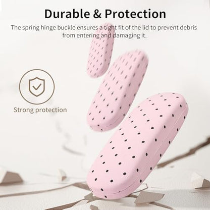 Glasses Case Hard Shell, Cute Sunglasses Case for Women Leather Protective Case for Eyeglass with Cleaning Cloth - color: Pink Black Polka Dot