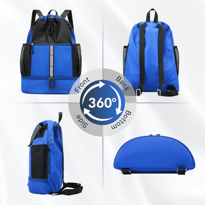 PinCute Drawstring Backpack for Men Women, Mesh Gym Bag for Beach - color: Blue