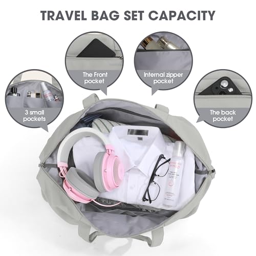 Women's Weekender bag Travel Duffel Bag with Shoe Compartment 21-inch Airline-Approved Carry-On, 2-Piece Overnight Bag Set Personal Item Luggage - color: 1-Grey