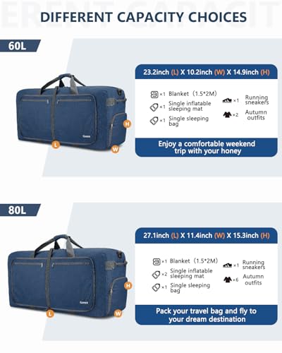 Gonex 100L Foldable Travel Duffle Bag with Shoe Compartment, Lightweight - color: Dark Blue, size: 100L