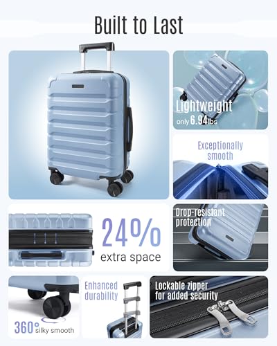 LIGHT FLIGHT Carry On Luggage 22x14x9 Airline Approved Suitcase,Light Blue - color: Light Blue