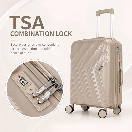 20” Carry On Luggage with TSA Lock, Airline Approved 22x14x9 Hardside Suitcase, Lightweight PP Rolling Travel Luggage with Silent Spinner Wheels and Anti-Burst Zipper (Khaki Diagonal Stripe) - color: Khaki Diagonal Stripe