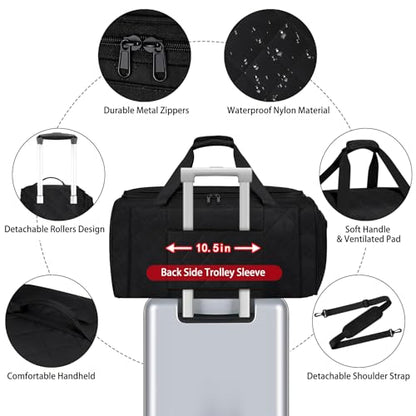 Rolling Garment Bag for Travel, 50L Duffle Bag with Shoe Compartment, 4pcs - color: Black