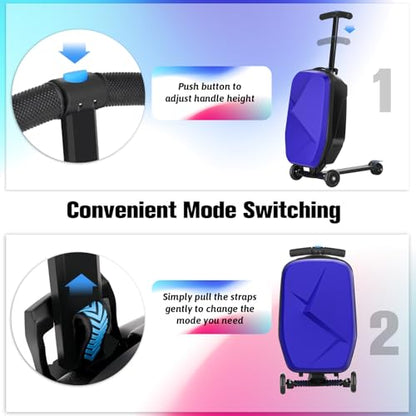 Scooter Luggage for Kids, Ride On Suitcase, Lightweight Foldable Luggage - color: Blue