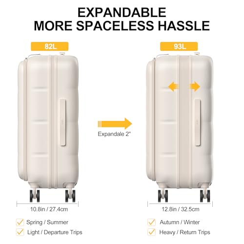 MGB 24 Inch Expandable Checked Luggage Hard Shell Suitcase (Cream) - color: Cream, size: 24 inch