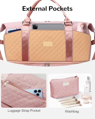 50L XL Weekender Bags for Women, Large Travel Duffle Bags, Pink - color: pink