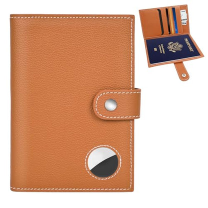 Genuine Leather Slim Passport Holder with RFID &Tracker Slot (Brown) - color: Brown
