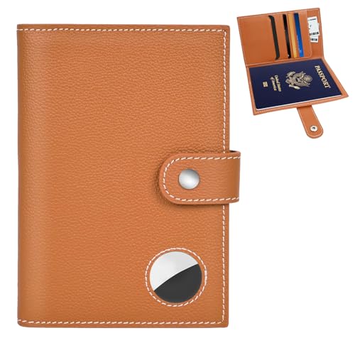 Genuine Leather Slim Passport Holder with RFID &Tracker Slot (Brown) - color: Brown