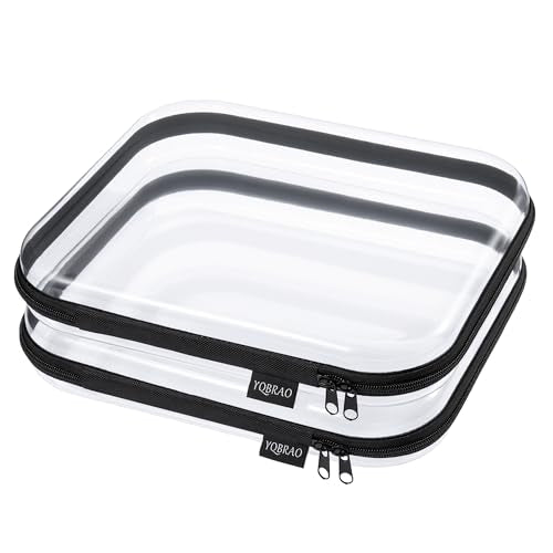 YQBRAO 2-Piece Large Clear Hard Shell Zipper Case Set, Black - color: Black, size: LL