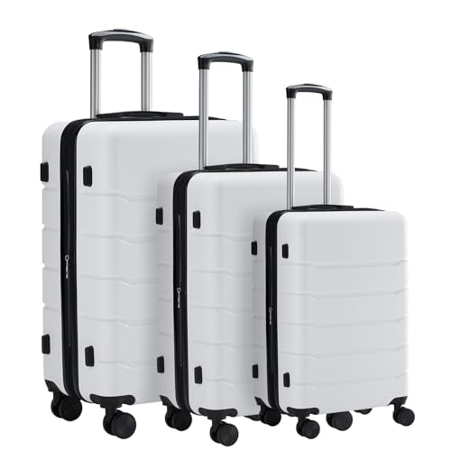 NEWBULIG 3 Piece Luggage Set, Expandable Suitcase with Spinner Wheels - color: White, size: 3-PCS Set (20/24/28 Inch)