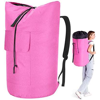 Backpack Laundry Bag, 115L Heavy Duty Extra Large College Laundry Backpack, Dirty Clothes Bag with Shoulder Straps, Laundry Hamper Bag with Drawstring Closure for College Dorm, Apartment Pink - color: Pink