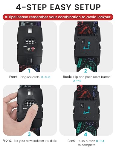 Travelkin Luggage Straps TSA Approved, Suitcase Straps with TSA Lock - color: World Marks-Colorful