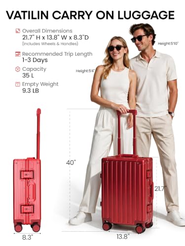 All Aluminum Carry On Luggage,Zipperless Hard Shell Suitcase,Red - color: Red