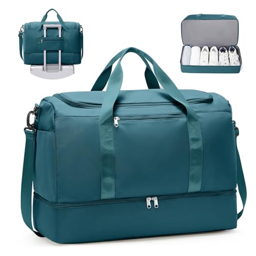 Travel Duffle Bag with Shoe Compartment, XL Weekender Bags for Women - color: A-Peacock Blue, size: Extra Large