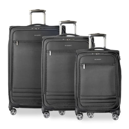Ricardo Beverly Hills Softside 3 Piece Set: 20 Carry-On, 24 Medium, & 28 Large, Lightweight Expandable Luggage, Spinner Wheels, TSA Lock, Telescopic Pull Handle, Ashbury Series, Black - color: Black, size: 3-Piece Set (20, 24, 28)