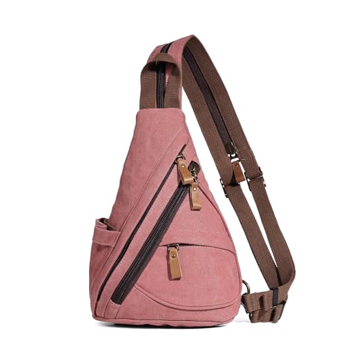 KL928 Sling Bag - Small Crossbody Backpack Shoulder Casual Daypack Rucksack for Men Women | Wear-resistant Canvas, multi carry styles, organized multi-pocket, great for commute hiking travel, nice gift for men women - color: 6881m-rust Red