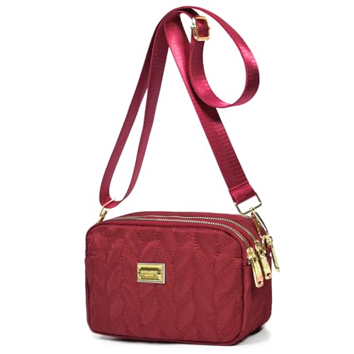 WITERY Small Crossboby Bag for Women Trendy Nylon Quilted Shoulder Purse - color: Red 1