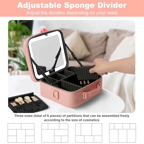 Mocado Travel Makeup Bag with Mirror Makeup Case with 8 Makeup Brushes - color: Pink With Brushes