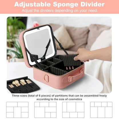 Mocado Travel Makeup Bag with Mirror Makeup Case with 8 Makeup Brushes - color: Pink With Brushes