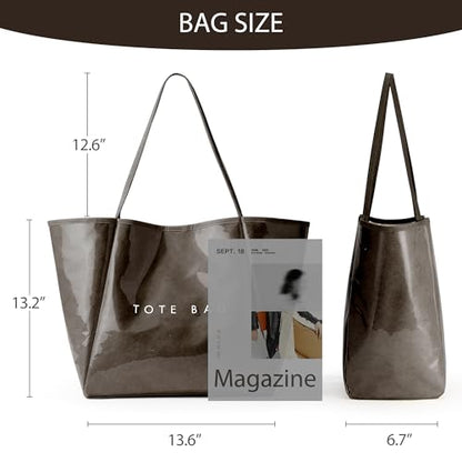 KALIDI PVC Tote Bag Women Large Kraft Paper Travel Beach Bag Jelly Purses - color: Coffee