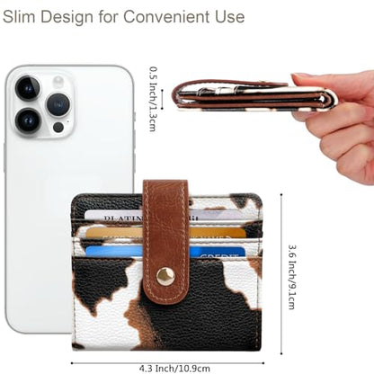 Small Wallets for Women Slim Minimalist Bifold Credit Card Holder - color: Cow Print