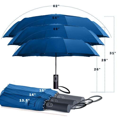 MRTLLOA Compact Golf Umbrella, 10 Ribs Vented Windproof Travel - color: Navy Blue, size: 62 Inch