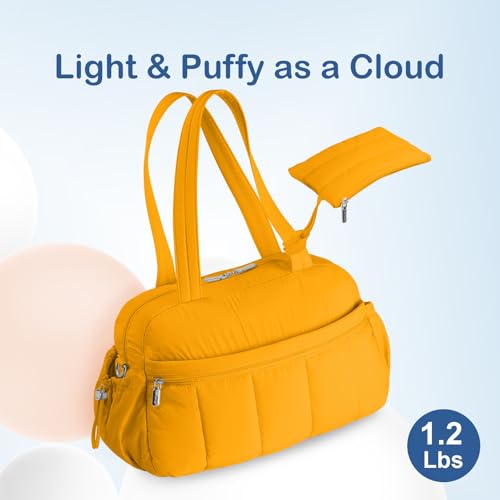 TOPDesign Travel Duffel Bag, Puffy Carry On Overnight, Gym Bag w/Wet Pocket - color: Golden Yellow