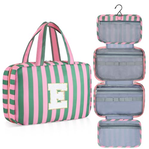 Personalized Travel Hanging Toiletry & Makeup Bag Striped Green E - color: Striped Green, size: E