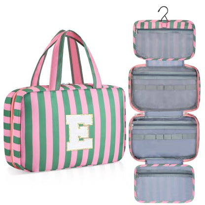 Personalized Travel Hanging Toiletry & Makeup Bag Striped Green E - color: Striped Green, size: E