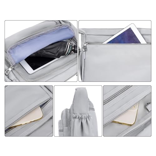 Crossbody Bag for Women Waterproof Shoulder Bag Multi Pockets Nylon Purse - color: Lightgray-l