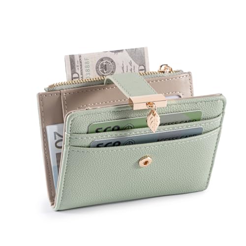 Pomelo Best Small Wallet Women RFID Blocking Bifold Soft Leather Card Holder with ID Window Zipper Coin Pocket Wallets for Women Green - color: Green