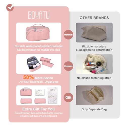 BOYATU Travel Makeup Bag Cosmetic Bags for Women: 3 Pcs Set Make up Bag - color: L39 Pink