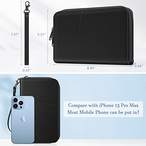 FINTIE Family Passport Holder Wallet Travel Document Organizer Clutch Bag - color: Black