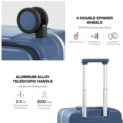 mixi Carry On Luggage, 18” Suitcase with Front Pocket, Travel Luggage Aluminum Frame PC Hardside with Spinner Wheels & TSA Lock and Cover (Not for Underseat), Sapphire Blue - color: Sapphire Blue, size: 18-inch