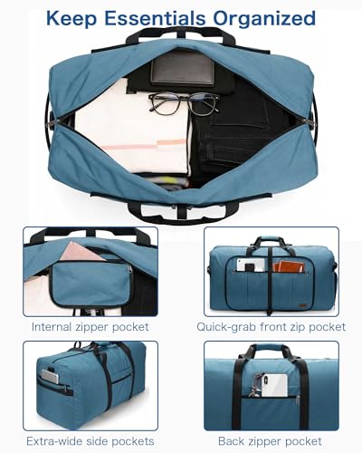 100L Large Waterproof Foldable Travel Duffle Bag with Shoe Compartment - color: Light Blue, size: 100L