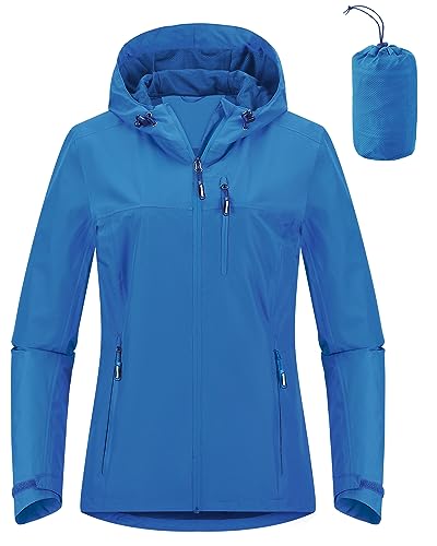 Outdoor Ventures Packable Rain Jacket Women Waterproof Raincoat with Hood - color: Dodger Blue, size: Medium