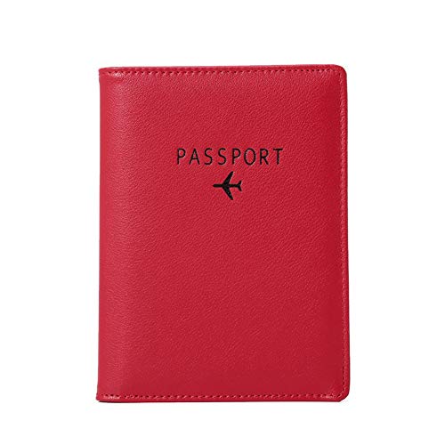 BAKUN Travel Wallet & Family Leather Passport Holder Cover RFID Blocking Travel Wallet, Leather Card Case, Travel Document Organizer Case(Red) - color: Red