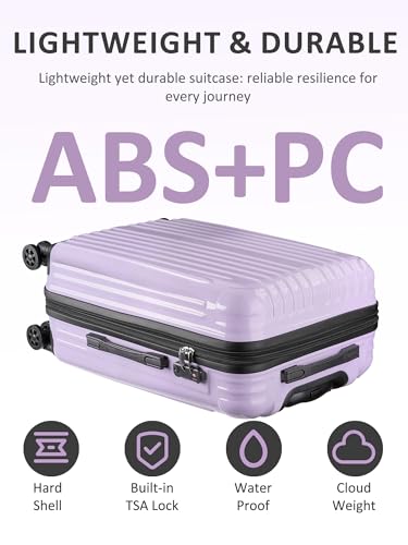 Expandable Checked Luggage Suitcase with Wheels - color: Lilac, size: M(24 In)