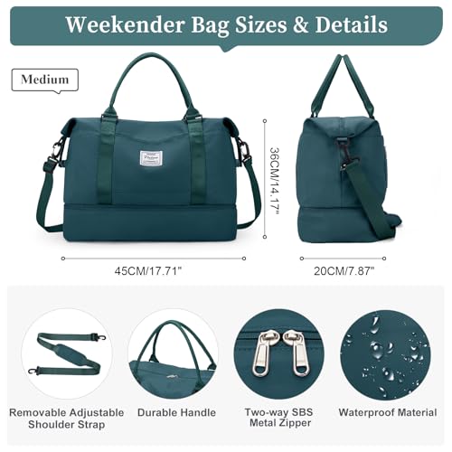 Travel Duffel Bag with Shoes Compartment, Weekender Bags for Women - color: A-Peacock Blue, size: Medium