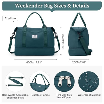 Travel Duffel Bag with Shoes Compartment, Weekender Bags for Women - color: A-Peacock Blue, size: Medium
