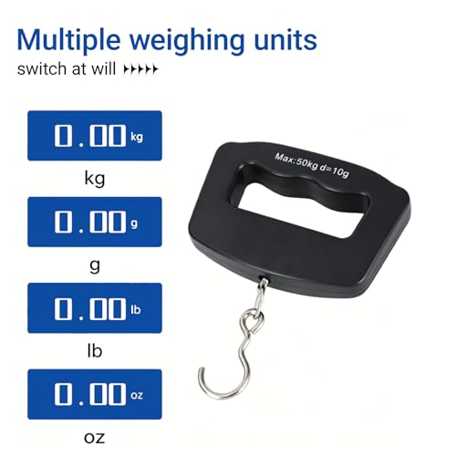 Digital Luggage Scale 50kg 10g Precision with LCD Display, Portable Hanging Hook for Travel, Home Kitchen and Fishing, Black