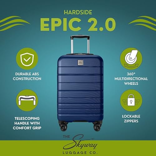 Skyway Epic 2.0 Hardside Lightweight and Durable ABS Shell Luggage, Spacious with 8-Wheel Spinners, Comfort Grip with Telescoping Handle, Men and Women, Royal Blue, 2-Piece Set (20,28) - color: Royal Blue, size: 2-Piece Set (20, 28)