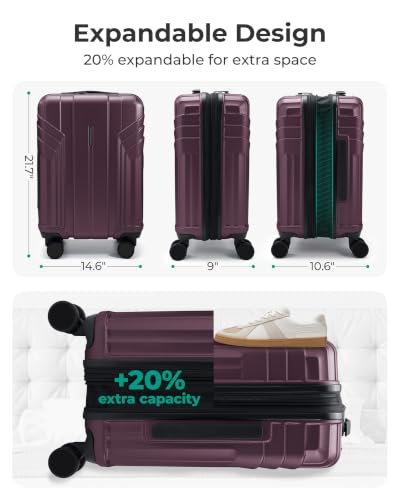 BAGSMART Expandable Carry On Luggage 22x14x9 Airline Approved, Cherry Red - color: Cherry Red, size: Expandable Carry On 20 Inch