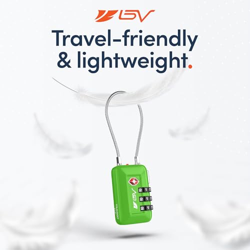 BV Luggage Locks TSA Accepted, Travel Sentry Approved 3-Digit Combination Suitcase Locks with Open Alert & Flexible Cable for Travel, Backpacks, Lockers, Cases, Green, 2 Pack - color: Green 2-Pack