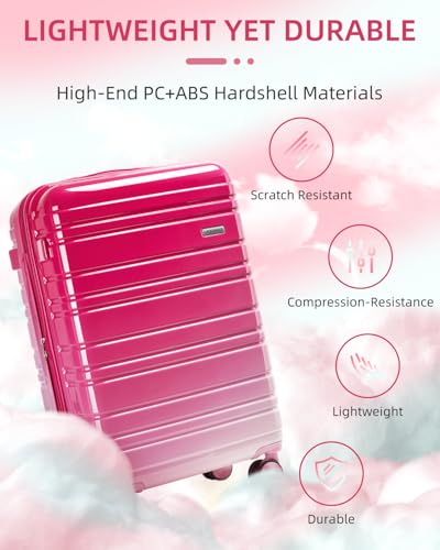 LARVENDER Luggage Sets 6 Piece Expandable Suitcases Set, Berry Sparkling - color: Berry Sparkling 6PCS, size: Family Set
