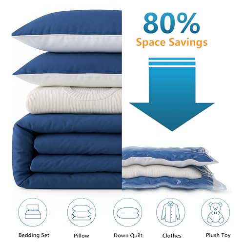 18 Pack Vacuum Storage Bags，Space Saver Bags(4 Jumbo/4 Large/4 Medium/3 Small/3 Roll),Compression for Comforters and Blankets, Sealer Clothes Storage, Hand Pump Included - size: 18 Combo