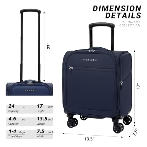 Verage Underseat Carry On Luggage with Wheels,14-Inch,Navy - color: Navy, size: 14-Inch Compact Underseat