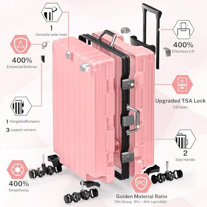 Krute Zipperless Luggage 28inch Checked Hard Shell Suitcases with Wheels - color: Pink, size: Large (28 Inch)